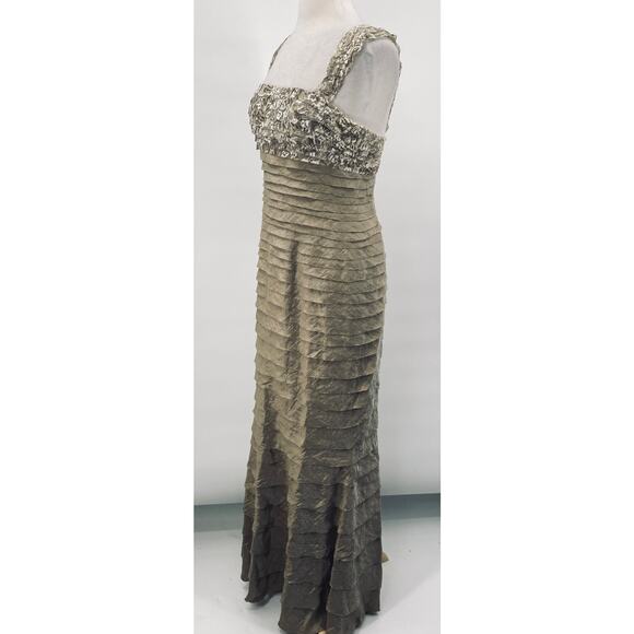 Vintage Y2k Floral Lace Tiered Formal Gown Square Neck Pleated Beige 6/8 - Picture 5 of 11
